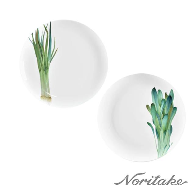 【Noritake】京香旬彩2入(青蔥/野芥菜)-中式圓盤24cm -白瓷