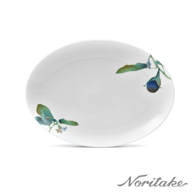 【Noritake】京香旬彩(茄子)橢圓盤31cm-白瓷