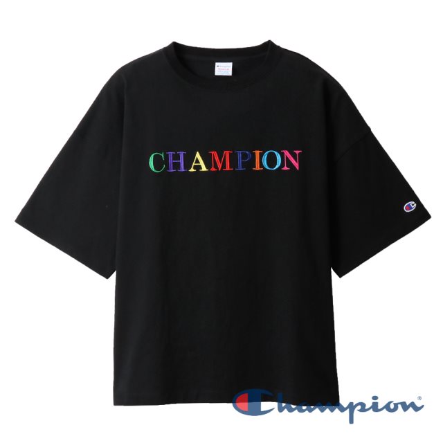 Champion Women's彩色Logo寬鬆短Tee (黑色)