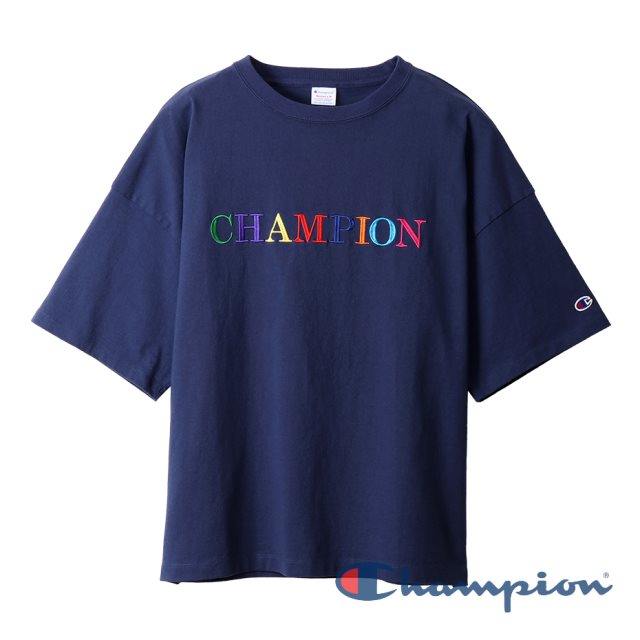 Champion Women's彩色Logo寬鬆短Tee (深藍色)