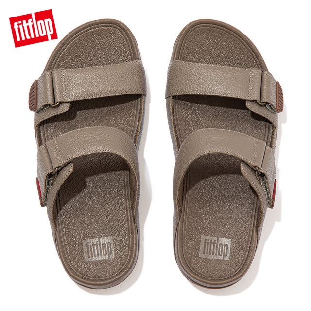 【FitFlop】GOGH MOC SLIDE IN LEATHER可調整式涼鞋(男)-灰棕色
