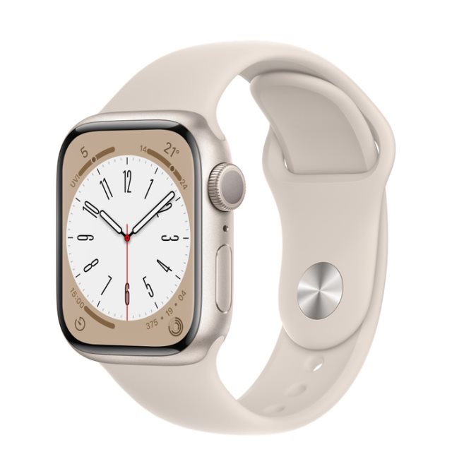 Apple Watch S8 GPS 45mm,星光色鋁金屬錶殼,星光色運動型錶帶 MNP23TA *聖誕交換禮物