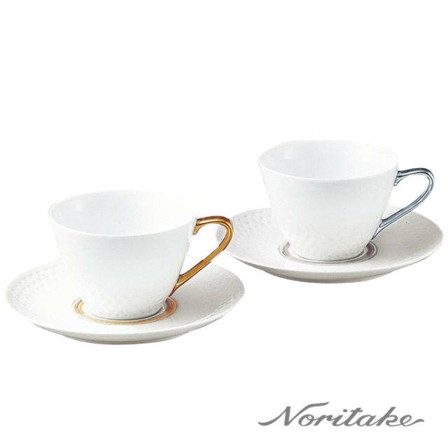 【Noritake】金銀漆 咖啡對杯組(金/銀)(精裝盒)