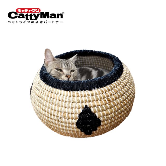 日本寵物品牌【DoggyMan多格漫】貓用日式編織單寧風睡窩-圓｜寵物專屬