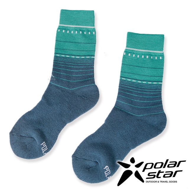 【PolarStar 桃源戶外】美麗諾羊毛保暖襪『藍綠』P21634 ( 2入組)