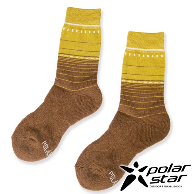 【PolarStar 桃源戶外】美麗諾羊毛保暖襪『黃綠』P21634 ( 2入組)