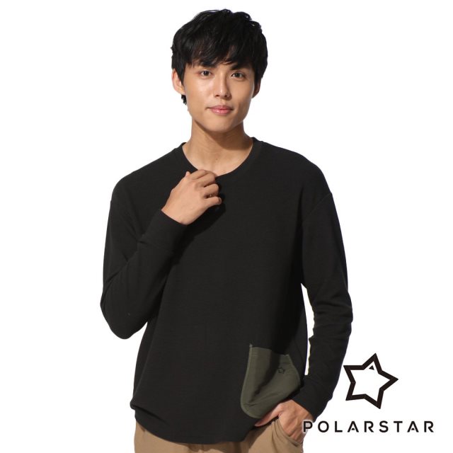 【PolarStar 桃源戶外】男 吸排休閒圓領貼袋衣『黑』P22905