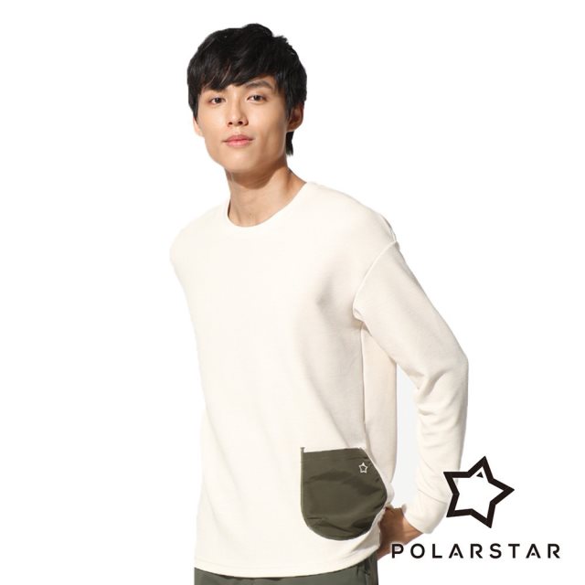【PolarStar 桃源戶外】男 吸排休閒圓領貼袋衣『米白』P22905