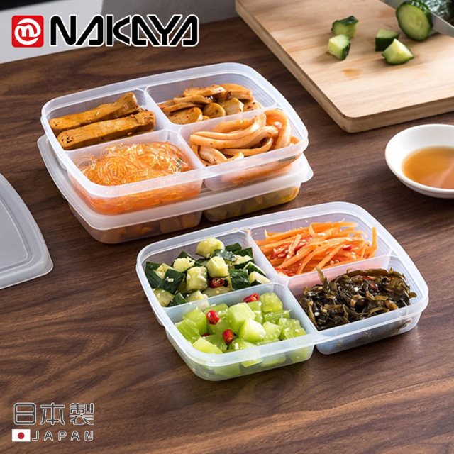 【日本NAKAYA】日本製扁形分隔透明收納/食物保鮮盒710ML-4入組