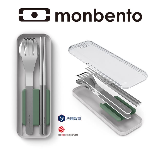 【MONBENTO】隨身不鏽鋼筷叉匙三件組 橡木綠