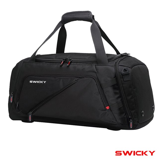 【SWICKY】~ 大容量多功能旅行袋(黑) 可雙肩背/可手提/健身包/行李袋
