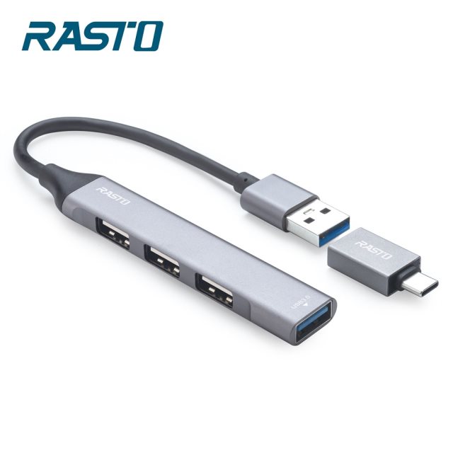 【RASTO】 RH7 USB 3.0 鋁合金四孔HUB集線器 贈TypeC接頭