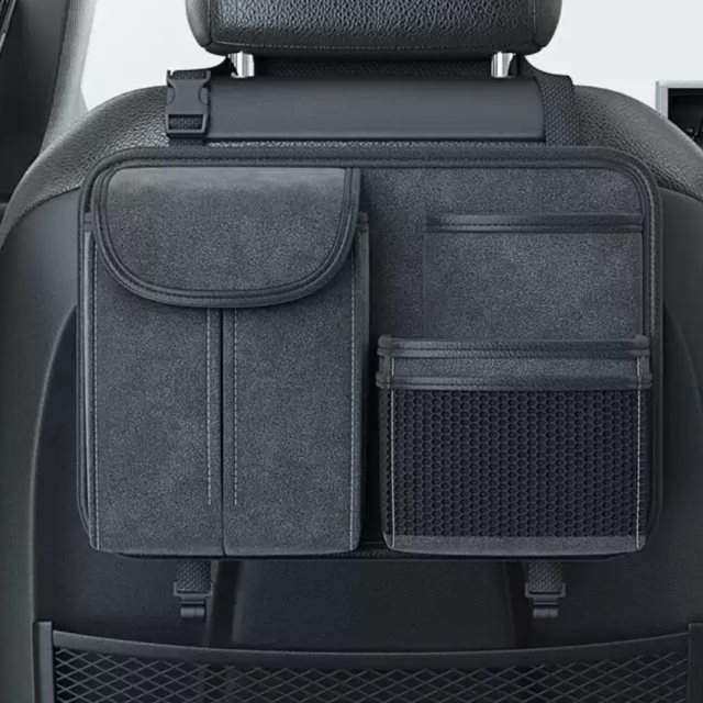 預購【Car7 柒車市集】柒車車用嚴選皮革 椅背收納袋掛袋 多層分類 掛勾加裝-黑色