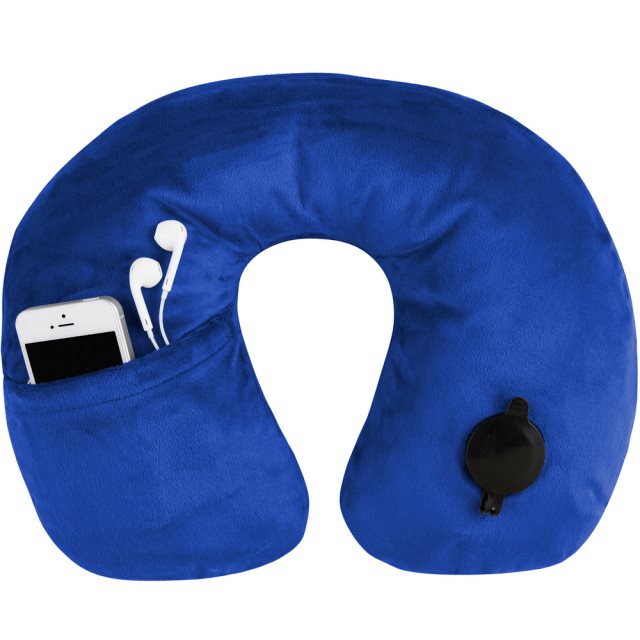 【TRAVELON】絨布音樂護頸充氣枕(藍)