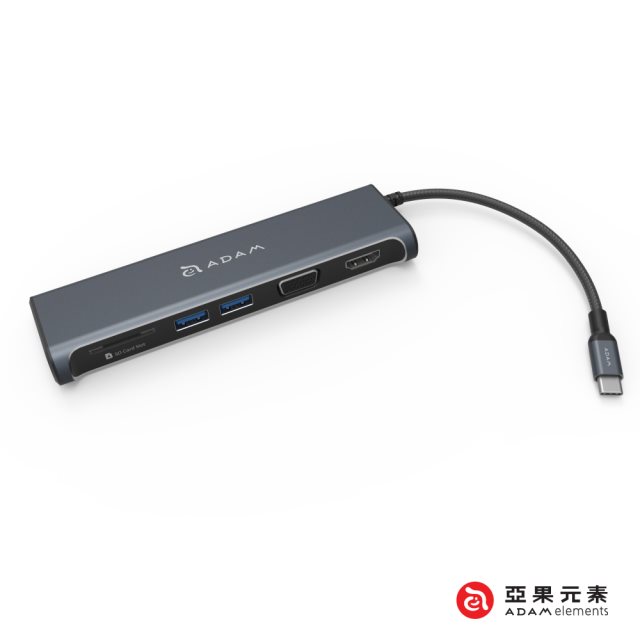 ADAM 亞果元素 CASA Hub A03 USB 3.1 Type-C 5合一多功能4K顯示轉接器 灰