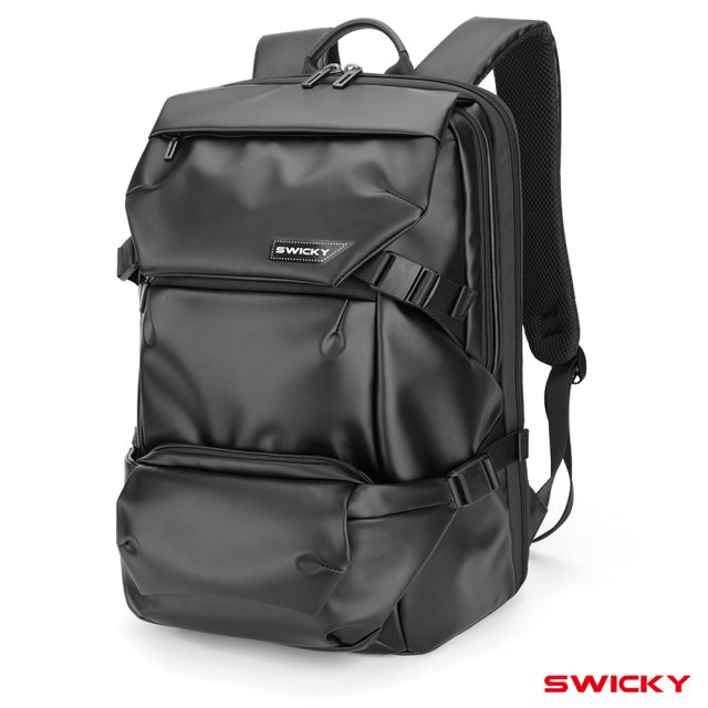 【SWICKY】二件式時尚雙肩電腦後背包(黑)