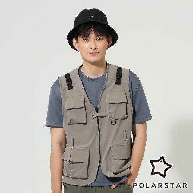 【PolarStar 桃源戶外】中性多口袋工裝背心-淺卡其 P22811