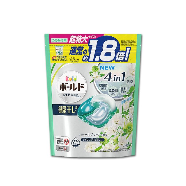【日本P&G Bold】新4D炭酸機能4合1強洗淨2倍消臭柔軟香氛洗衣凝膠球22顆/袋(植萃花香(淺綠)