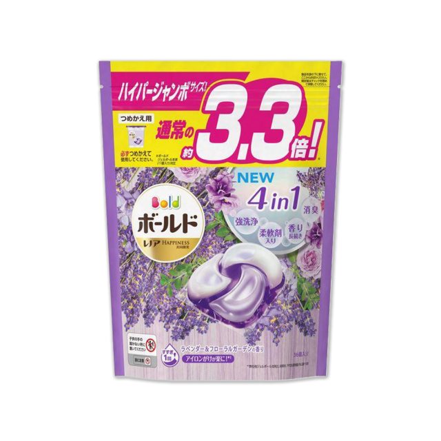 【日本P&G Bold】新4D炭酸機能4合1強洗淨2倍消臭柔軟芳香洗衣球36顆/袋薰衣草香氛(紫袋)