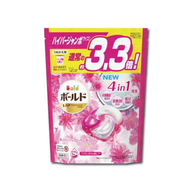 【日本P&G Bold】4D炭酸機能4合1強洗淨消臭留香柔軟洗衣凝膠球39顆/袋(洗衣膠囊洗衣球)－牡丹花香(粉紅)