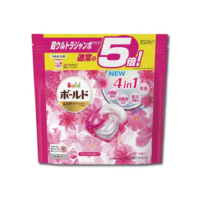 【日本P&G Bold】4D炭酸機能4合1強洗淨消臭留香柔軟洗衣凝膠球60顆/袋－牡丹花香(粉紅)