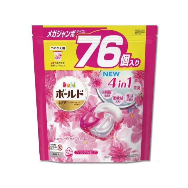 【日本P&G Bold】新4D炭酸機能4合1強洗淨2倍消臭柔軟花香洗衣凝膠球76顆/袋－牡丹花香(粉紅)