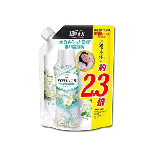 【日本P&G蘭諾】Aroma Jewel芳香顆粒香香豆大容量補充包1080ml/袋 白茶花香(白綠袋)