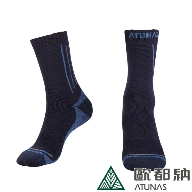 【ATUNAS 歐都納】中筒羊毛登山襪 (A1ASCC02N 藍黑/抗菌/保暖/舒適/美麗諾羊毛)