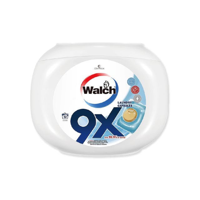 【Walch威露士】9倍深層洗淨3效合1酵素去漬除臭柔軟香氛金球洗衣凝膠球32顆/白罐(