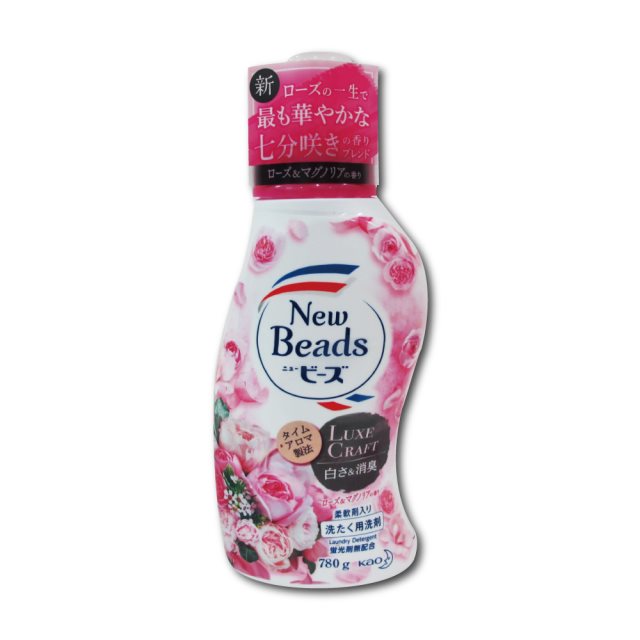 【日本KAO花王】New Beads植萃消臭香氛濃縮柔軟洗衣精780g/瓶－晨露玫瑰香(粉紅色)