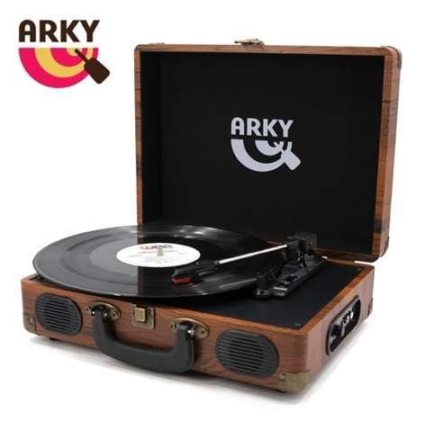 國都嚴選【ARKY】經典木紋復古手提箱黑膠唱機 - 懷舊棕款