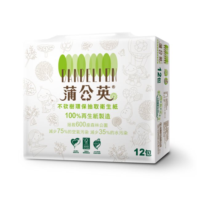 【蒲公英】環保抽取式衛生紙 100抽x12包x6串/箱
