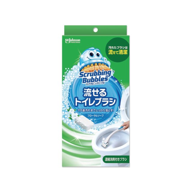 【日本SC JOHNSON莊臣】免沾手拋棄式濃縮洗劑馬桶刷清潔組1盒－皂香(藍)