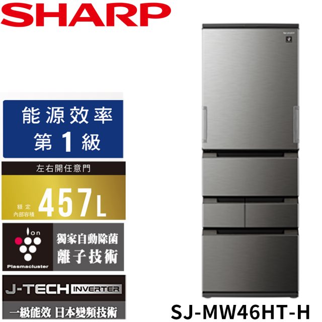 SHARP夏普 457公升自動除菌離子左右開任意門冰箱(尊爵灰) SJ-MW46HT-H