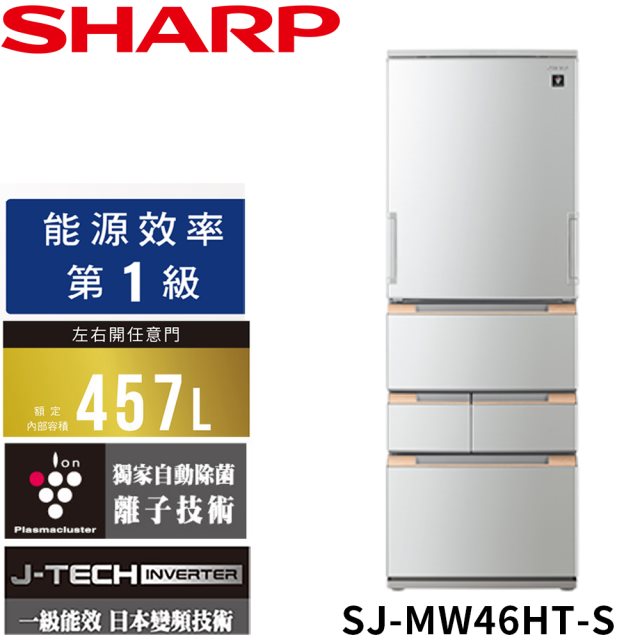 SHARP夏普 457公升自動除菌離子左右開任意門冰箱(星鑽銀) SJ-MW46HT-S