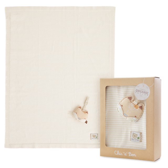 【奇哥】有機棉針織棉毯禮盒-條紋薄款(毯子+安撫玩偶 寶寶新生兒禮 滿月禮 彌月禮 嬰兒禮盒)
