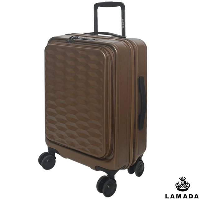 【LAMADA】20吋前開式炫麗格紋系列行李箱/登機箱(棕)