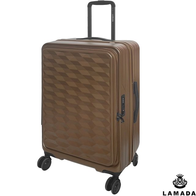 【LAMADA】24吋前開式炫麗格紋系列行李箱/旅行箱(棕)