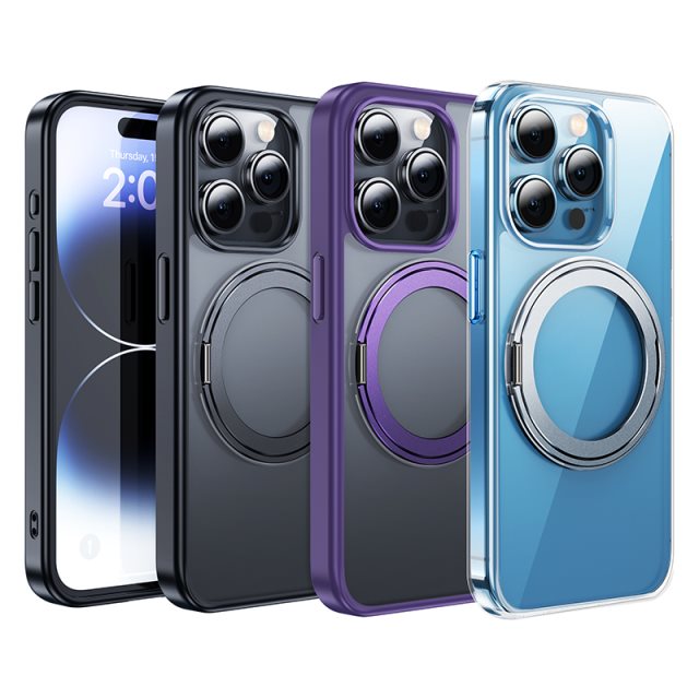 【hoco.浩酷】AS1 iPhone 15 旋轉磁吸支點殼-黑色/透明/紫色
