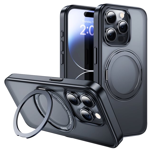 【hoco.浩酷】AS1 iPhone 15 Pro Max 旋轉磁吸支點殼-黑色/透明/紫色