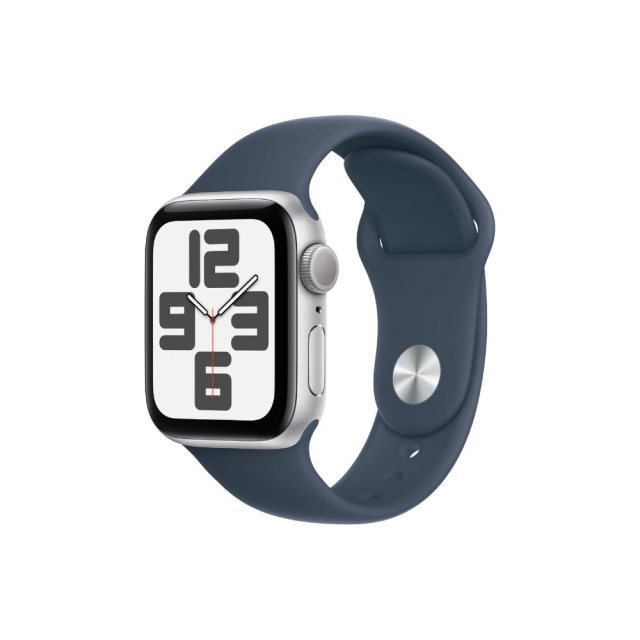 Apple Watch SE (2023)/44 公釐銀色鋁金屬錶殼/風暴藍色運動型錶帶 S/M *MREC3TA M/L *MREE3TA智慧手錶 #雙11