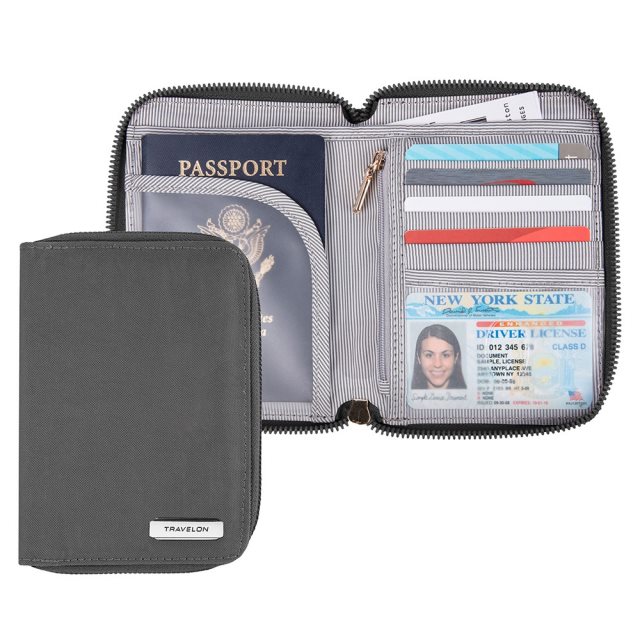 【TRAVELON】對開拉鍊護照包(煙灰) | RFID防盜 護照保護套 護照包 多功能收納包