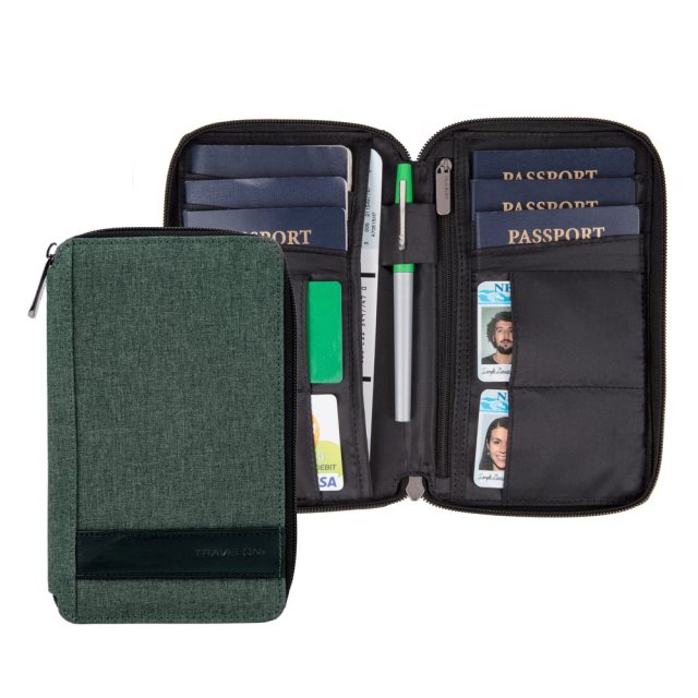 【TRAVELON】拼接旅遊護照包(蒼綠) | RFID防盜 護照保護套 護照包 多功能收納包