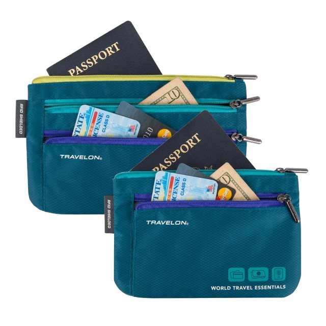 【TRAVELON】防盜證件包2件(藍) | 卡片夾 識別證夾 名片夾 RFID辨識
