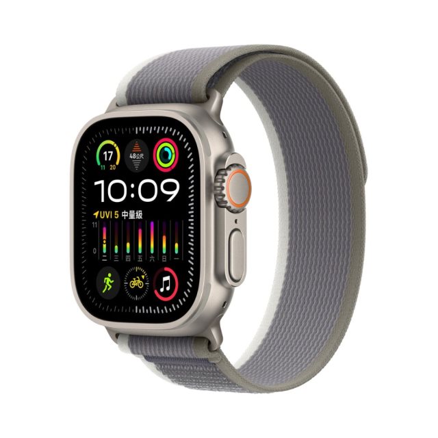 Apple Watch Ultra 2 (GPS + 行動網路) 49mm 鈦金屬錶殼/綠色配灰色越野錶環 S/M、M/L 智慧手錶 #雙11