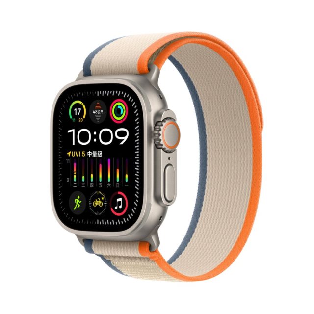 Apple Watch Ultra 2 (GPS + 行動網路) 49mm 鈦金屬錶殼/橙色配米色越野錶環 S/M、M/L 智慧手錶