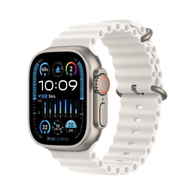 Apple Watch Ultra 2 (GPS + 行動網路) 49mm 鈦金屬錶殼/白色海洋錶帶 MREJ3TA 智慧手錶