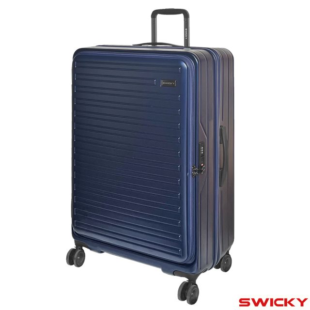 【SWICKY】28吋前開式奢華旅途系列旅行箱/行李箱(深藍)