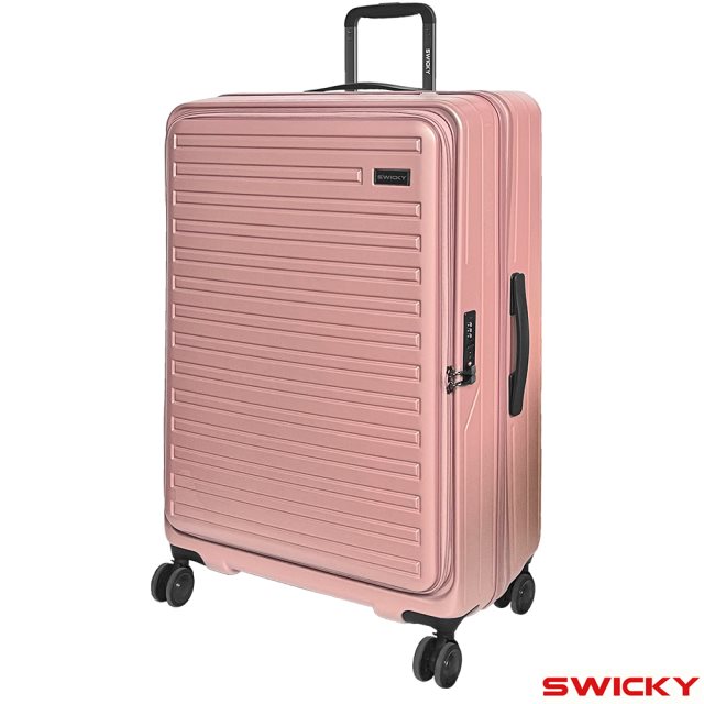 【SWICKY】28吋前開式奢華旅途系列旅行箱/行李箱(玫瑰金)