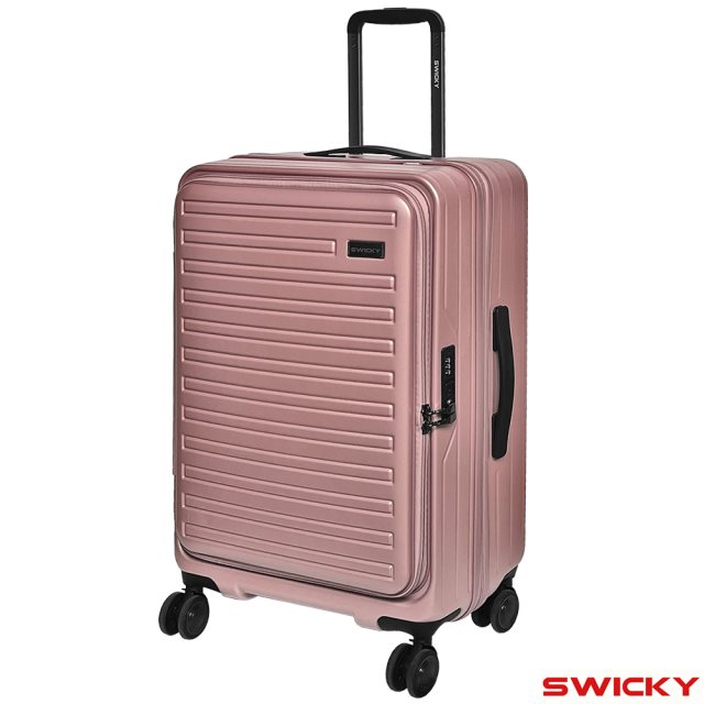 【SWICKY】24吋前開式奢華旅途系列旅行箱/行李箱(玫瑰金)